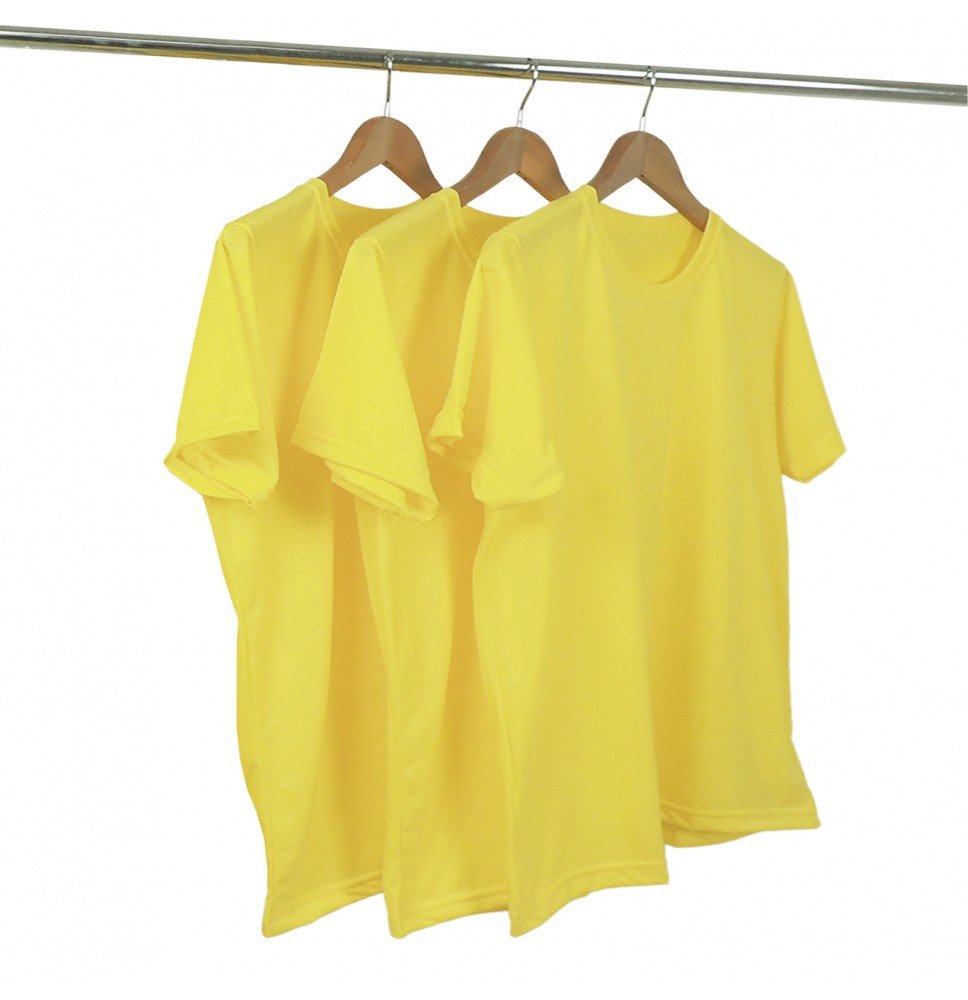 Kit 3 Camisetas Algodão Amarelo Ouro Premium
