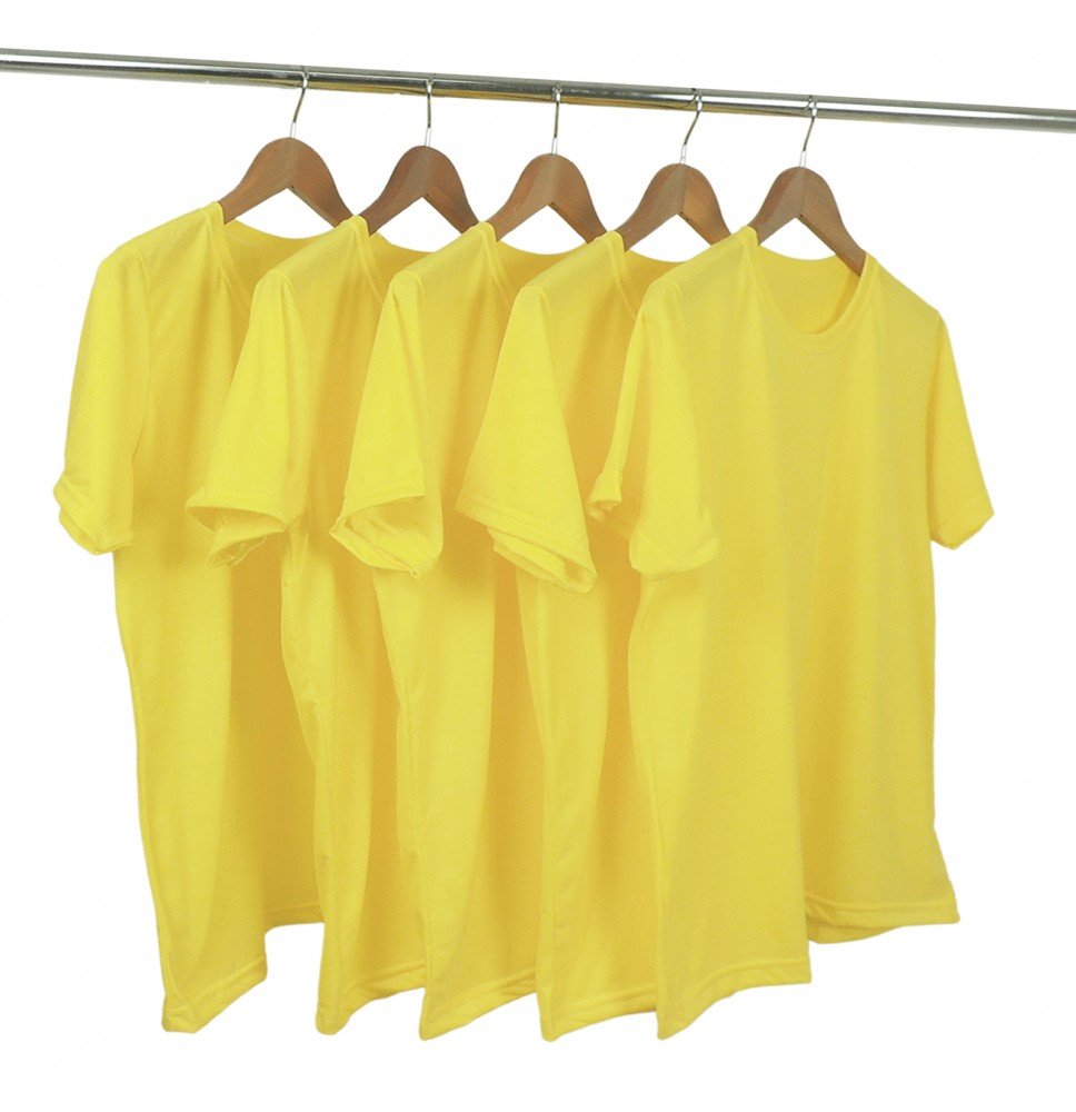 Kit 5 Camisetas Algodão Amarelo Ouro Premium